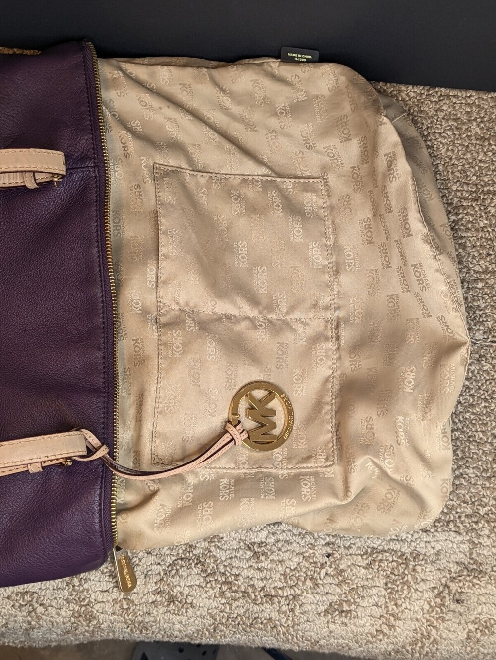 Michael Kors Jet Set Tote Shoulder Bag Purple Pebbled Leather - Picture 6 of 9